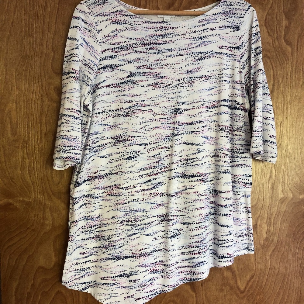 J JILL Asymmetrical Multi Color Asymmetrical Shirt, Elbow Sleeve